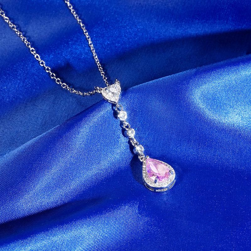 Earrings Set, Necklace, Female Imitation Pink Water Drop-Shaped Diamond Wind Water Drop-Shaped Jewelry Pendant.
