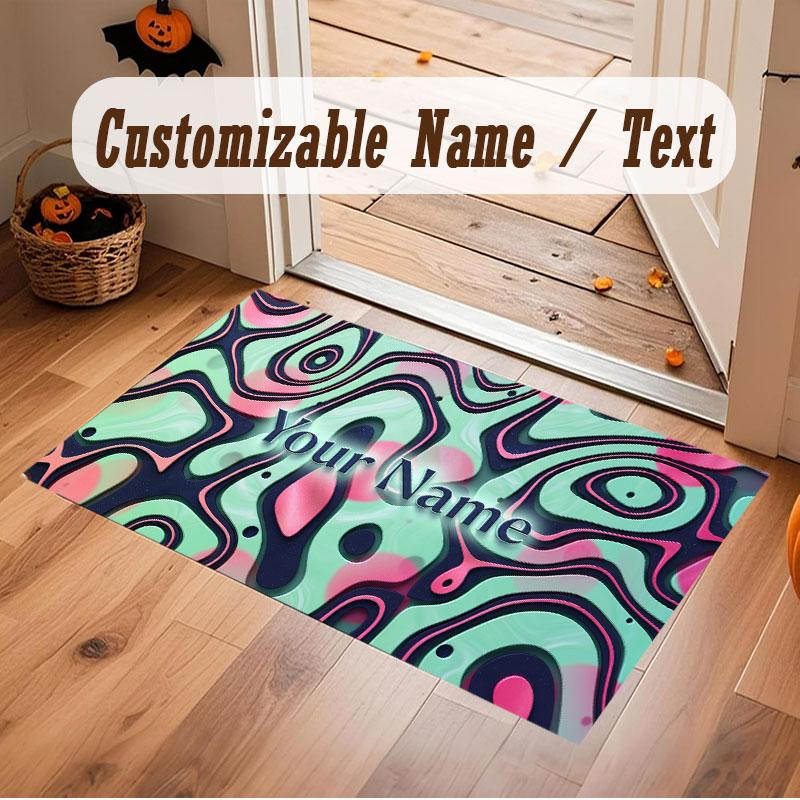Abstract Geometric Theme Crystal Velvet Floor Rug Personalized Custom Name Text Warm Carpet Home Decoration
