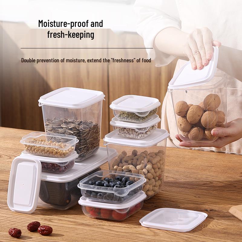 17-Piece Food-Grade Plastic Fresh-Keeping Storage Box Set for Refrigerator - Perfect for Grains, Fruits, and Vegetables.