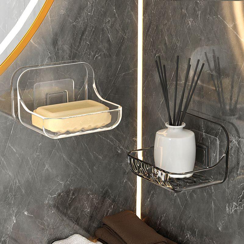 1pc Transparent Plastic Wall-Mounted Soap Dish | No-Drill Strong Suction Cup | Oval/Rectangular Design | Quick Drainage | Multifunctional