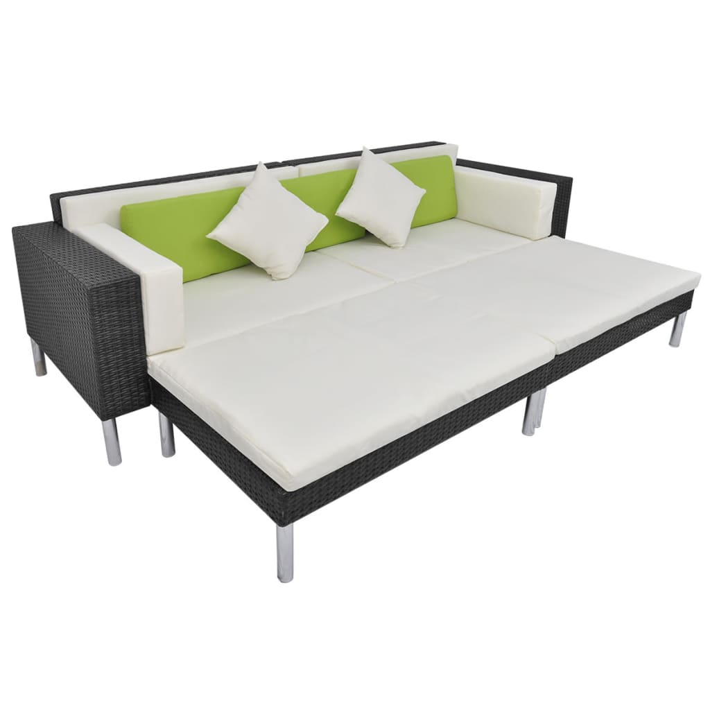 4 piece garden lounge set with cushions poly rattan black