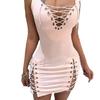 Women's Fashion New Deep V-neck Slim Halter Dress Solid Color Sexy Sleeveless Lace Dress Tight High Waist Package Hip Side Split Mini Dresses