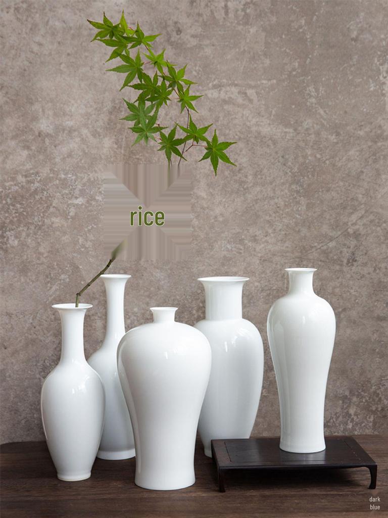 Thin-Walled Translucent White Ceramic Vase, Zen Style, Antique Chinese Plum Blossom Ornament for Living Room Decor.