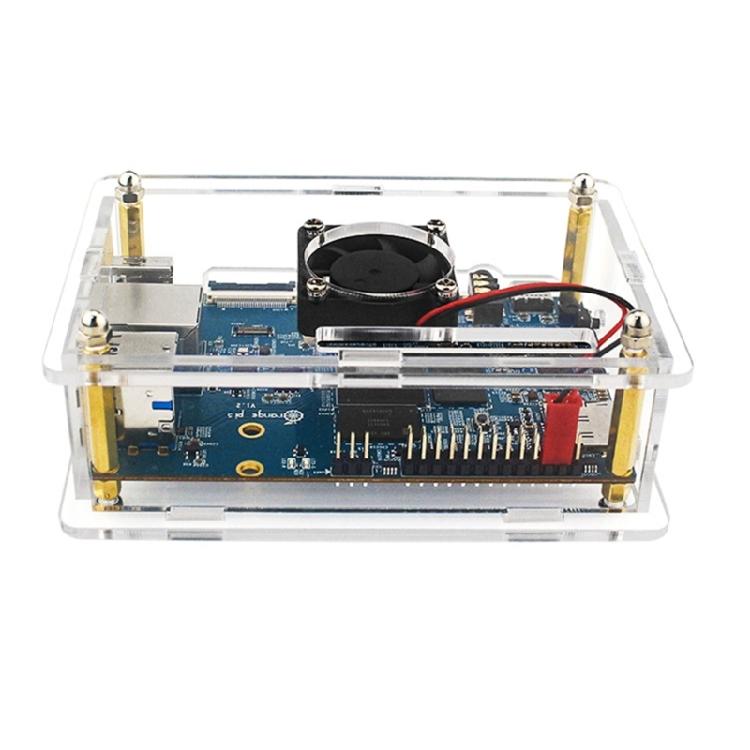 Fully Vented Acrylic Cover Case with Cooling Fan Heatsinks for Orange Pi 5