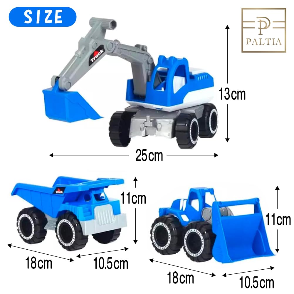 PALTIA Excavator and Bulldozer Toy, Working Vehicles, Sand Play Set with Dump Truck and Backpack (Blue) [Parallel Import]