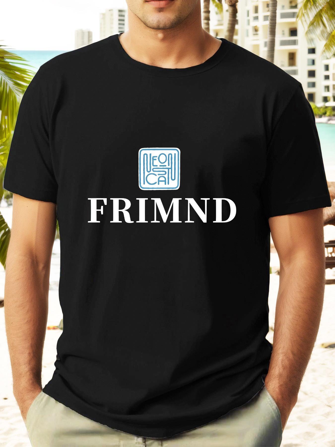 

FRIMND Graphic Print Short Sleeve T-shirt - Casual Summer Cotton Tee with Palm Tree Design S