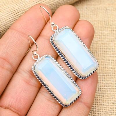 Milky Opal אבן חן בעבודת יד תכשיטי כסף סטרלינג 925 עגילים מקסימים לנשים