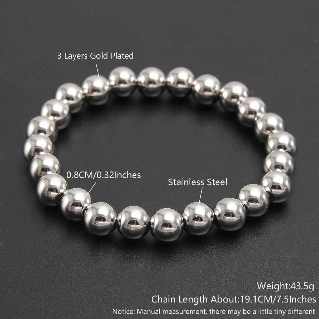 MHS.SUN Trend Stretch Stainless Steel Bracelets Gold Sliver Color 2MM 5MM 8MM Stacked Ball Beaded Bracelet For Women Men Jewelry
