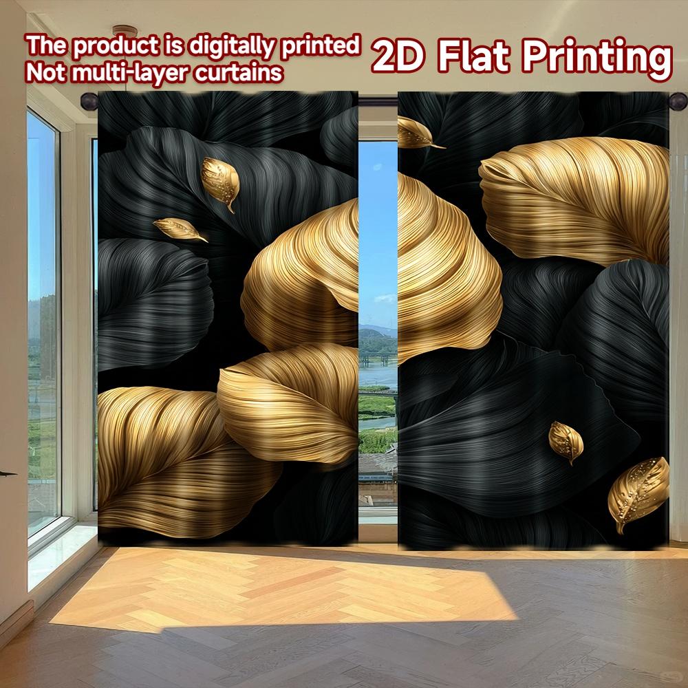 

Комплект из 2 плоских печатных занавесок без карниза Золото Черные Листья Праздничные Пасхальные Печатные Полушторы Фильтрующие Свет Полиэстер W100*H70(CM)-Rod Pocket&2PCS