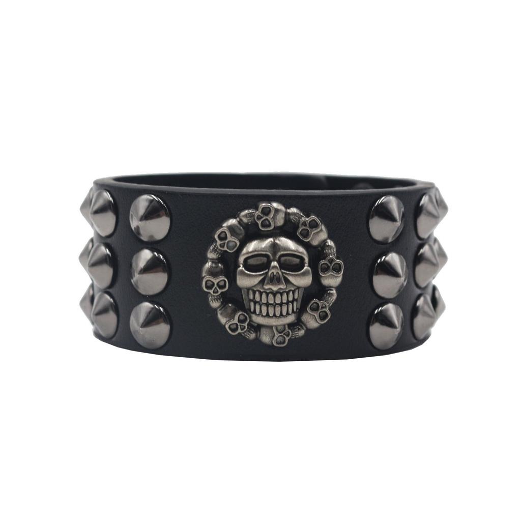 Men's Exaggerated Skull Rivet Leather Bracelet - Punk Rock Trendy Accessory