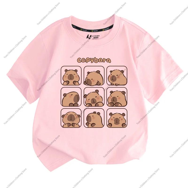 T-shirt Estiva Nuova Tendenza Stampa Capibara Carina per Bambini a Maniche Corte Carina Comoda Versatile T-shirt per Ragazzo e Ragazza