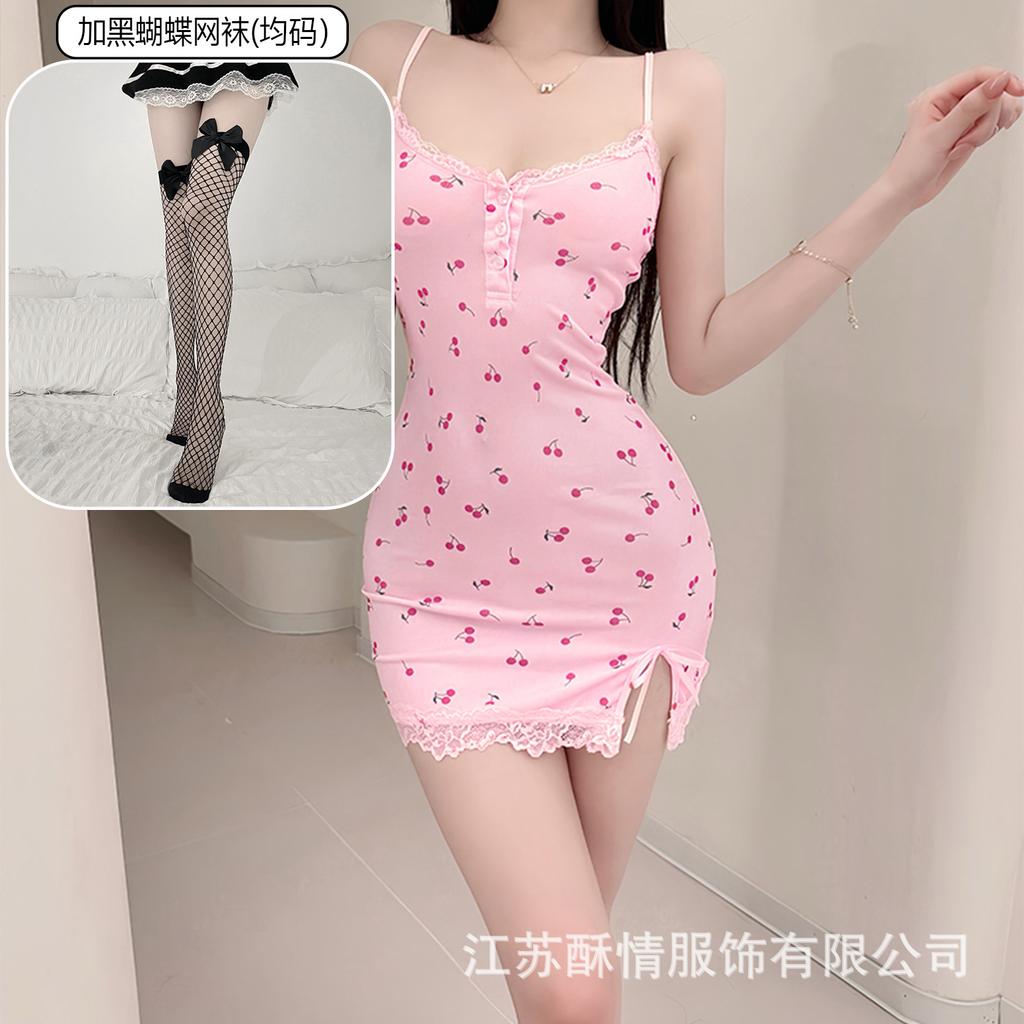 Sex lingerie pure desire cherry sexy women's bed small chest plus chest pad passion uniform seduction suit