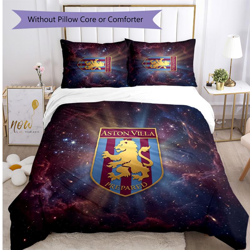 Set Lenzuola Stampato Aston Villa Football 3 Pezzi, Comodo Set Copripiumino per Camera da Letto Amico della Pelle