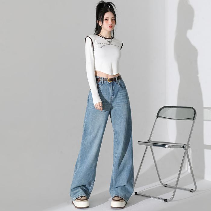 

Новый весенний стиль Прямые брюки Широкие брюки Женские джинсы Брюки 2XL