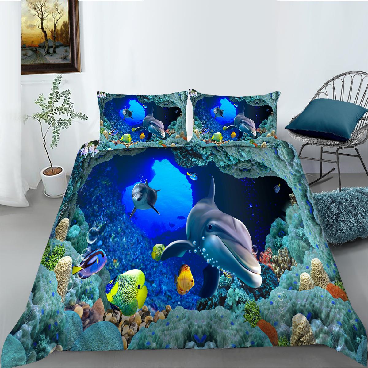 

Комплект постельного белья для дома с 3D принтом подводного мира, одеяло и наволочка с изображением океанских животных, комплект постельного белья в натуральную величину, украшение для дома в полном размере, AU/EU/US AU Double 180x210cm