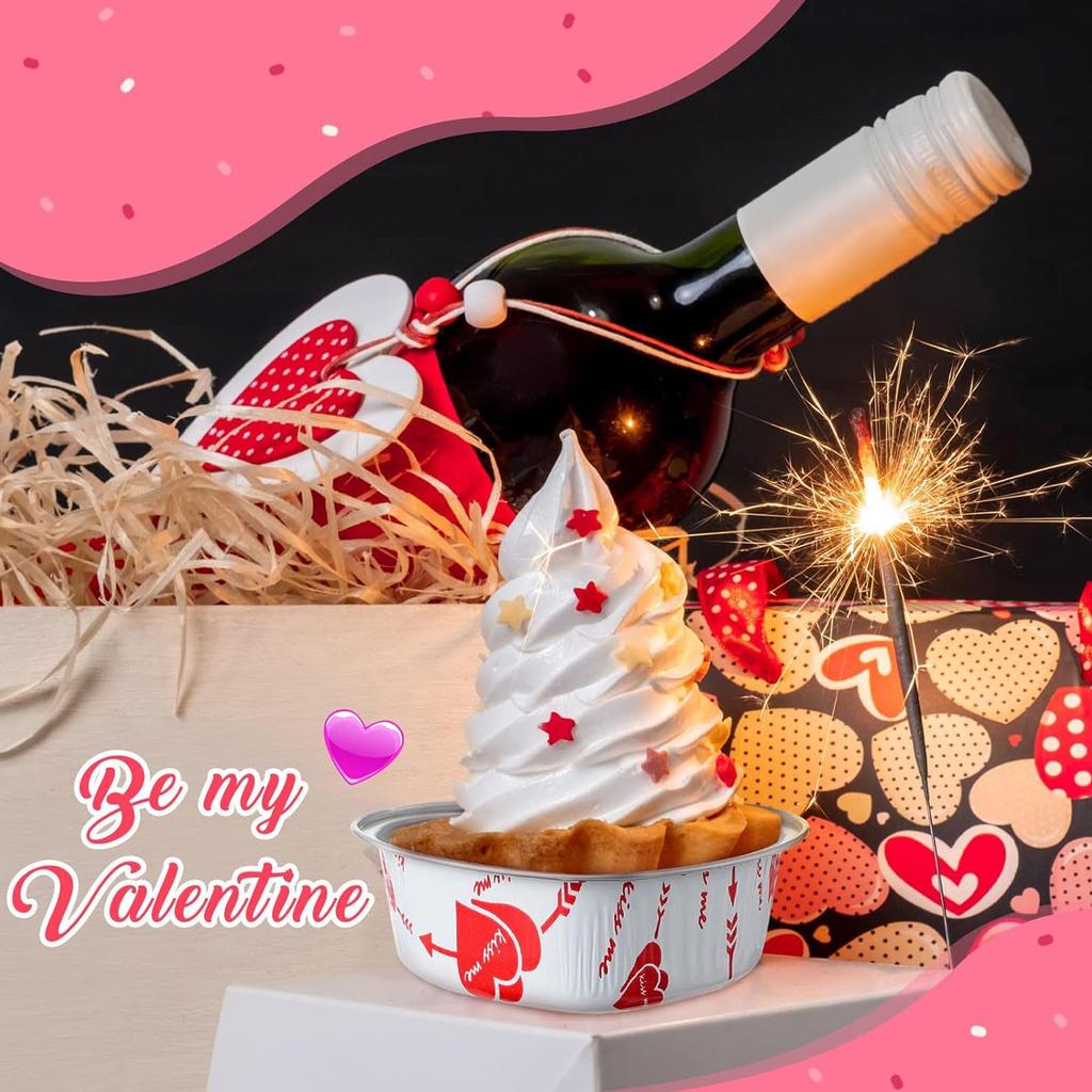 15PCS Heart Aluminum Foil Cake Pan with Clear Lids Dessert Baking Cup for Weddings Valentine Birthday Party
