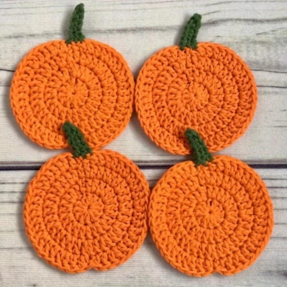 4pcs Pumpkin Shape Handmade Coasters Heat-Resistant Drink Mats New Fall Decor  Farmhouse Decor