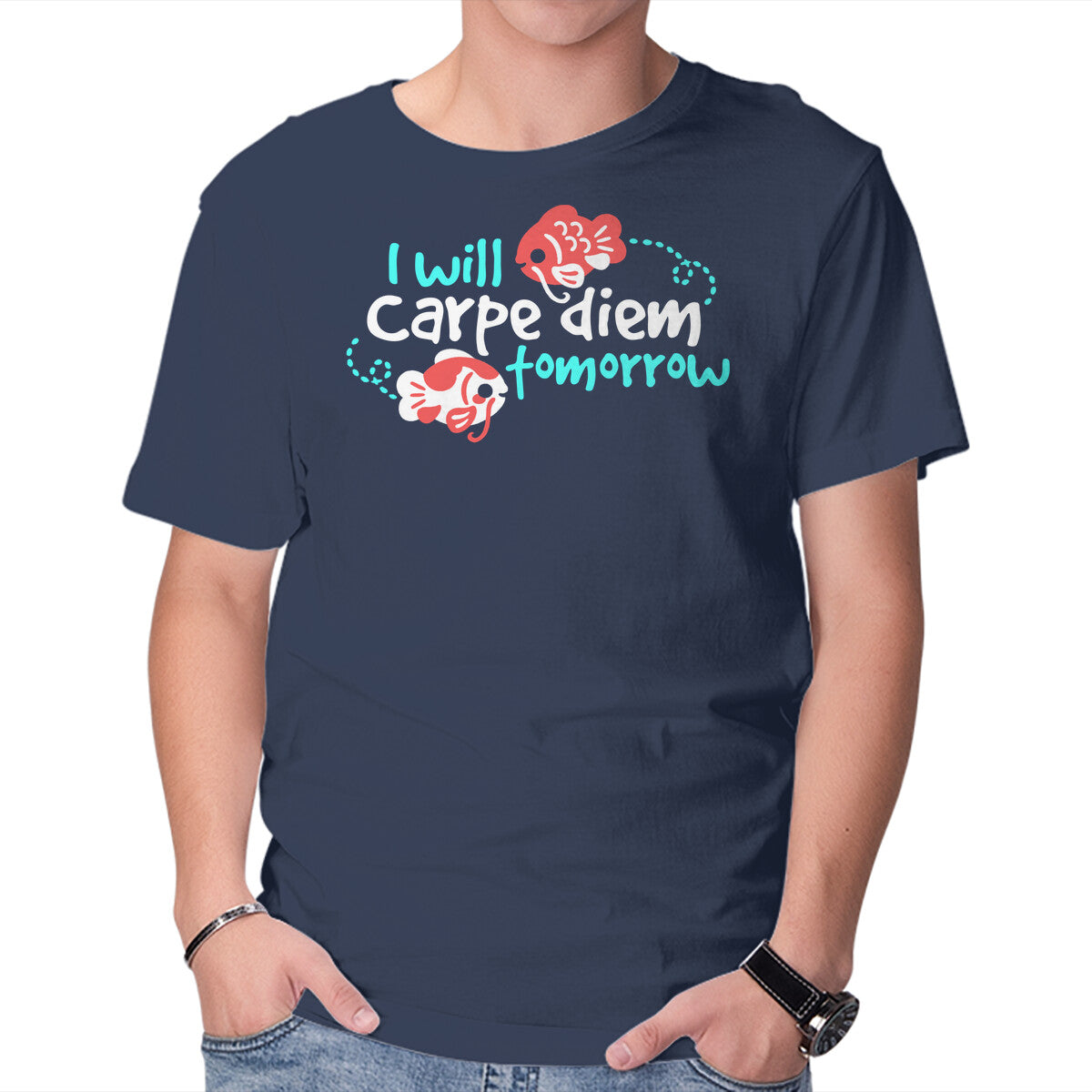 Unisex Crew Neck T-Shirt Koi Carpe Diem Graphic Short Sleeve Casual Tee XL
