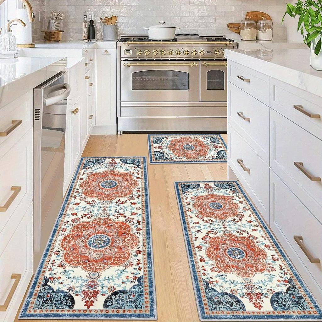 3 Pcs Set Floor Mat Bohemian Style Rugs Kitchen Carpet Non-slip Comfortable Washable Kitchen Decoration Office Bedroom Corridor