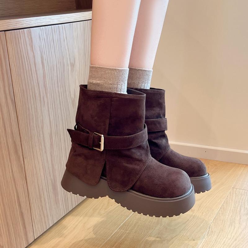 Men Women Boots Platform Flats Woman Ankle Fashion Belt Buckle Height Increase Shoes Street Style Ladies Chunky Heel Short Booties