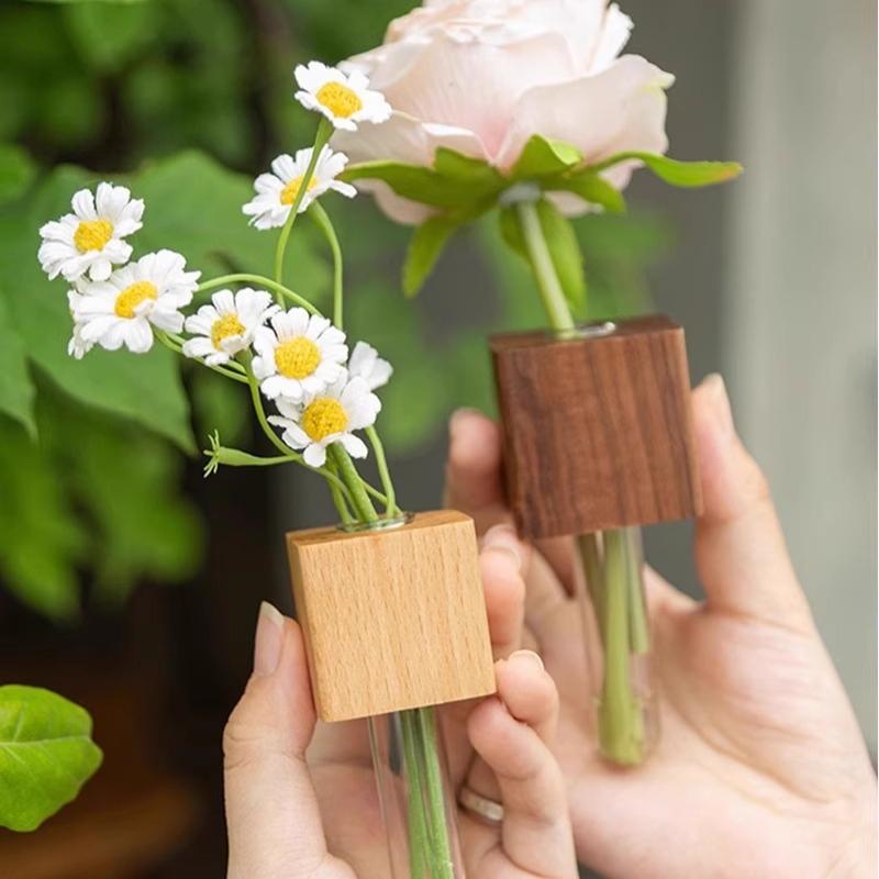 New Solid Wood Magnetic Vase for Refrigerator Decoration Stylish French Design Refrigerator Magnet Fresh Flowers Home Decoration