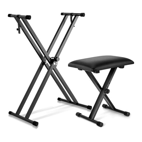 KAKETE Keyboard Stand, Electronic Piano Chair [Stand & Bench, Luxury 2-Piece Set] Folding Storage, X-Shaped Keyboard Bench, Keyboard Stand, Suitable