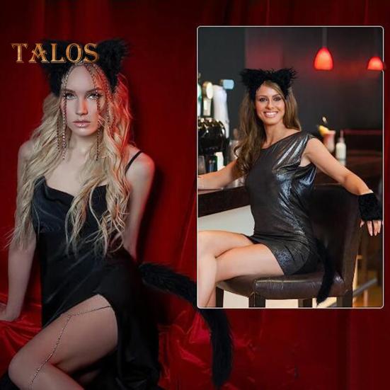 Wolf Ear Tail Set Realistic Design Plush Headband Gloves Tail Set Halloween Parties Role-Playing Accessories