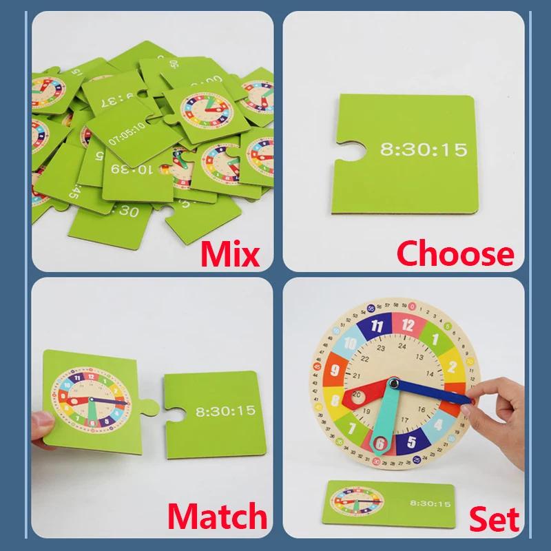 Drewniany Model Zegara Pomoc Dydaktyczna Zegary do Nauki Montessori z Kartami Zabawka dla Przedszkolaka do Interakcji w Grze Ściana Pokoju Zabaw