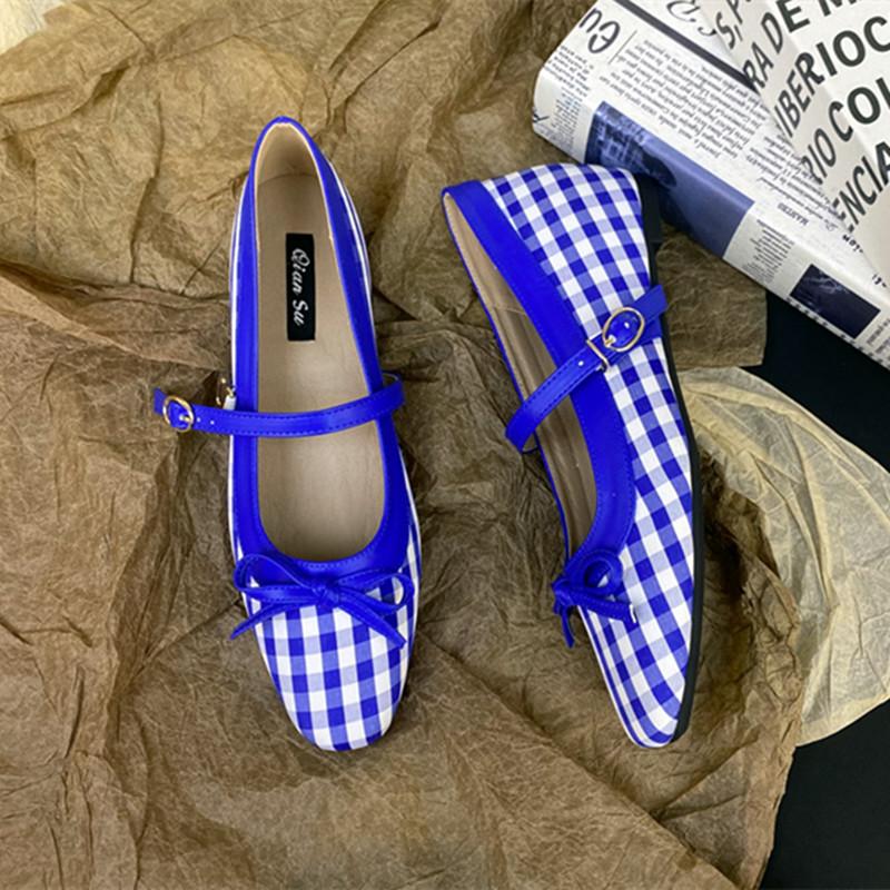 

Fashion High Quality Checkered Design Mary Jane Shoes Women Inner Height Increase Flat Ballet Shoes Comfortable Soft Bottom Casual Shoes 39 синий