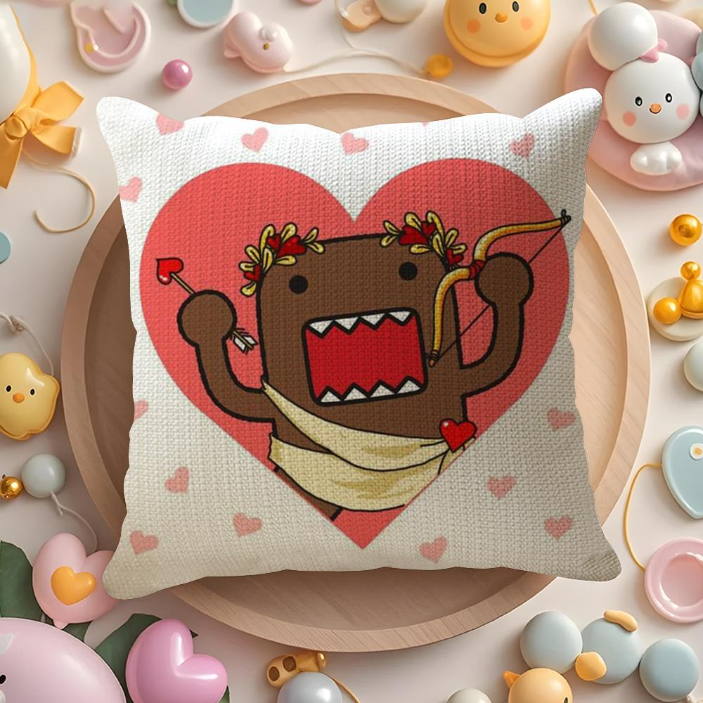 Cartoon Funny Domo-Kun Cushion Cover Linen Organic Fabric Double-Sided Printing Breathable Pillow Case Sofa Home Decor Gift