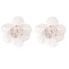 Versatile Personalized White Flower Petal Pearl Earrings, Silver Needle Earrings