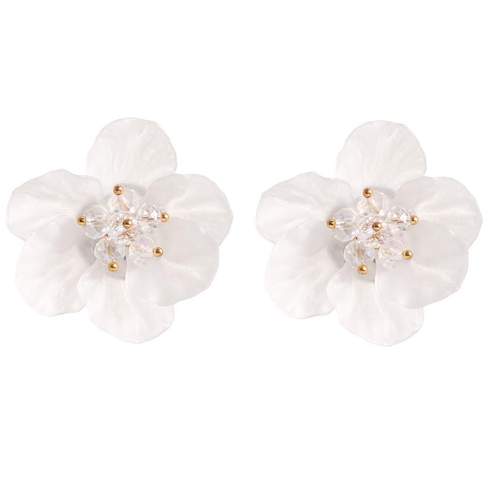 Versatile Personalized White Flower Petal Pearl Earrings, Silver Needle Earrings