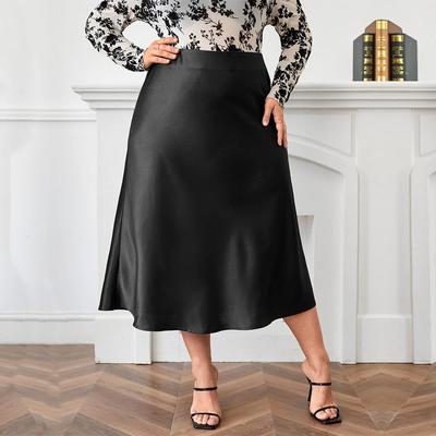 Solid Elegant Skirt for Women High Waist Zipper A-line Long Skirt Temperament Fashion Loose Skirt Breathable Lightweight Work Party Plus Skirt