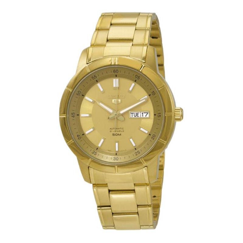 SEIKO Seiko5 50 meters waterproof Automatic Steel Strap 43mm men s watch gold dial SNKN62 золотой