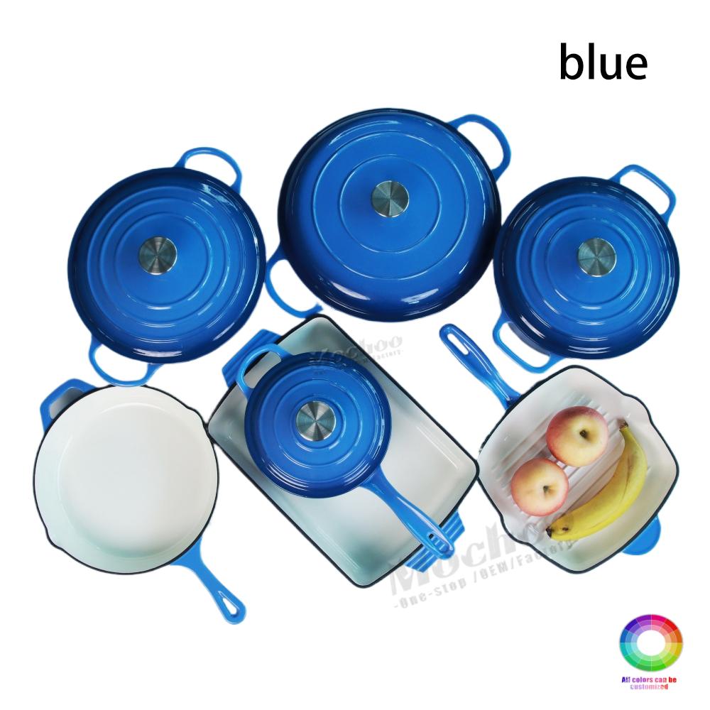 High Quality Cookware and Bakeware Red Enamel Cookware Set 7 Piece Oval and Round Cast Iron Dutch Oven Cookware Set