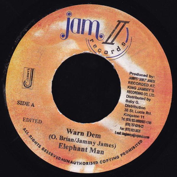 

7inch Record ELEPHANT MAN - Warn Dem NONE Jam II Records 2003 Jamaica Reggae, Ska & Dub Used