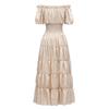 Elegant Medieval Renaissance Dress Boho Short Sleeves Off Shoulder Smocked Waist Retro Pleated Long Dress Costume Gown