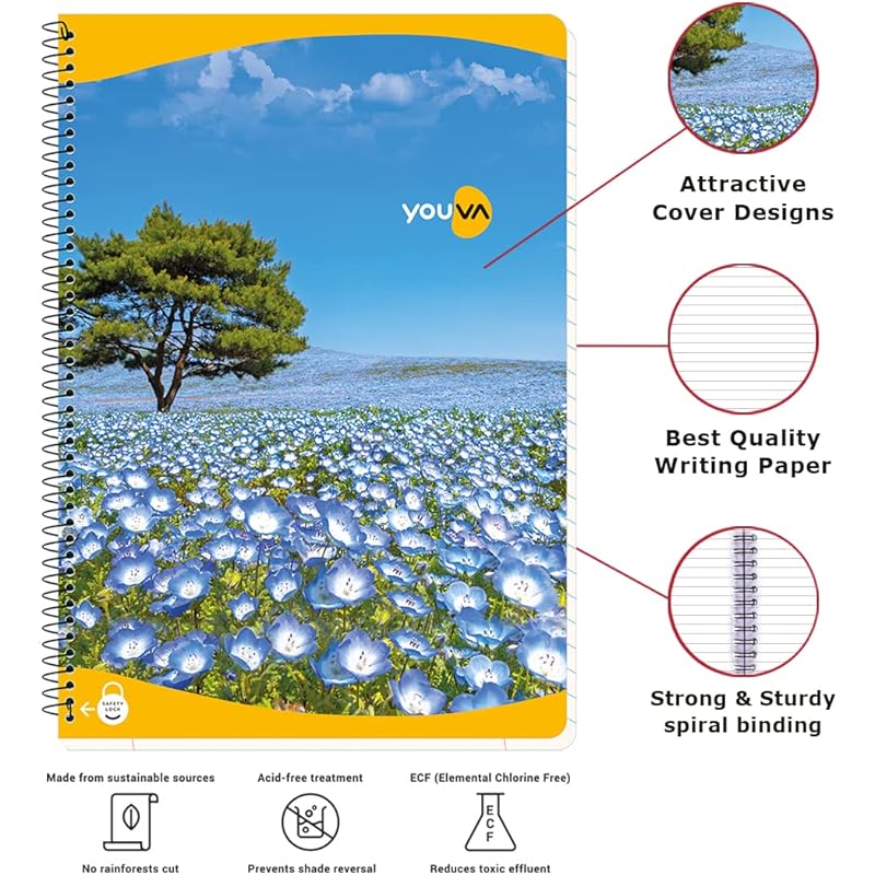 YOUVA Navneet Youva | Spiral Long Book For Students And Executives | Spiral Bound With Safety Lock | A4 Size - 21 X 29.7 a4