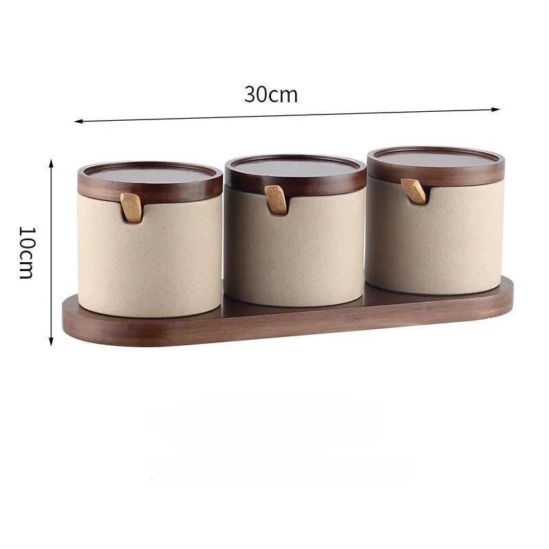 

3 шт., 325 мл, керамический набор баночек для приправ с подносом, баночки для приправ в японском стиле ретро, ​​кухонный контейнер для хранения приправ Organizadores