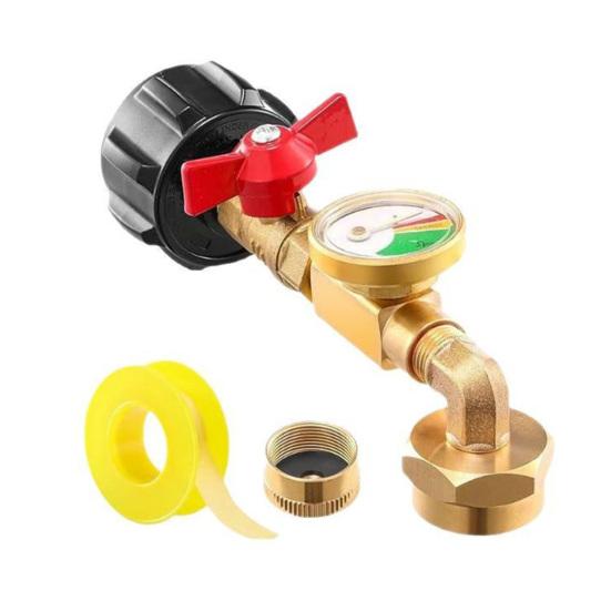 

1Lb Tanks Propane Refill Adapter 20Lb to 1Lb Converter with Gauge Valve Brass 90-Degree Elbow Propane Tank Refill Adapter for BBQ Grill Stove Camping A