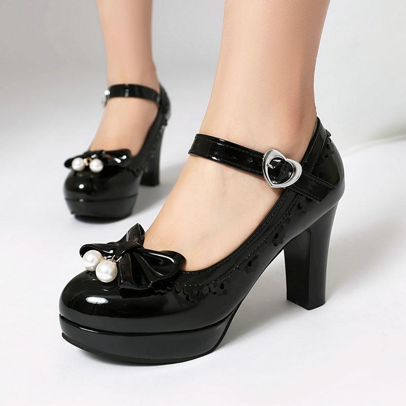 Lolita women's single shoes patent leather candy color round head platform thick heel high heel word with sweet princess high heels