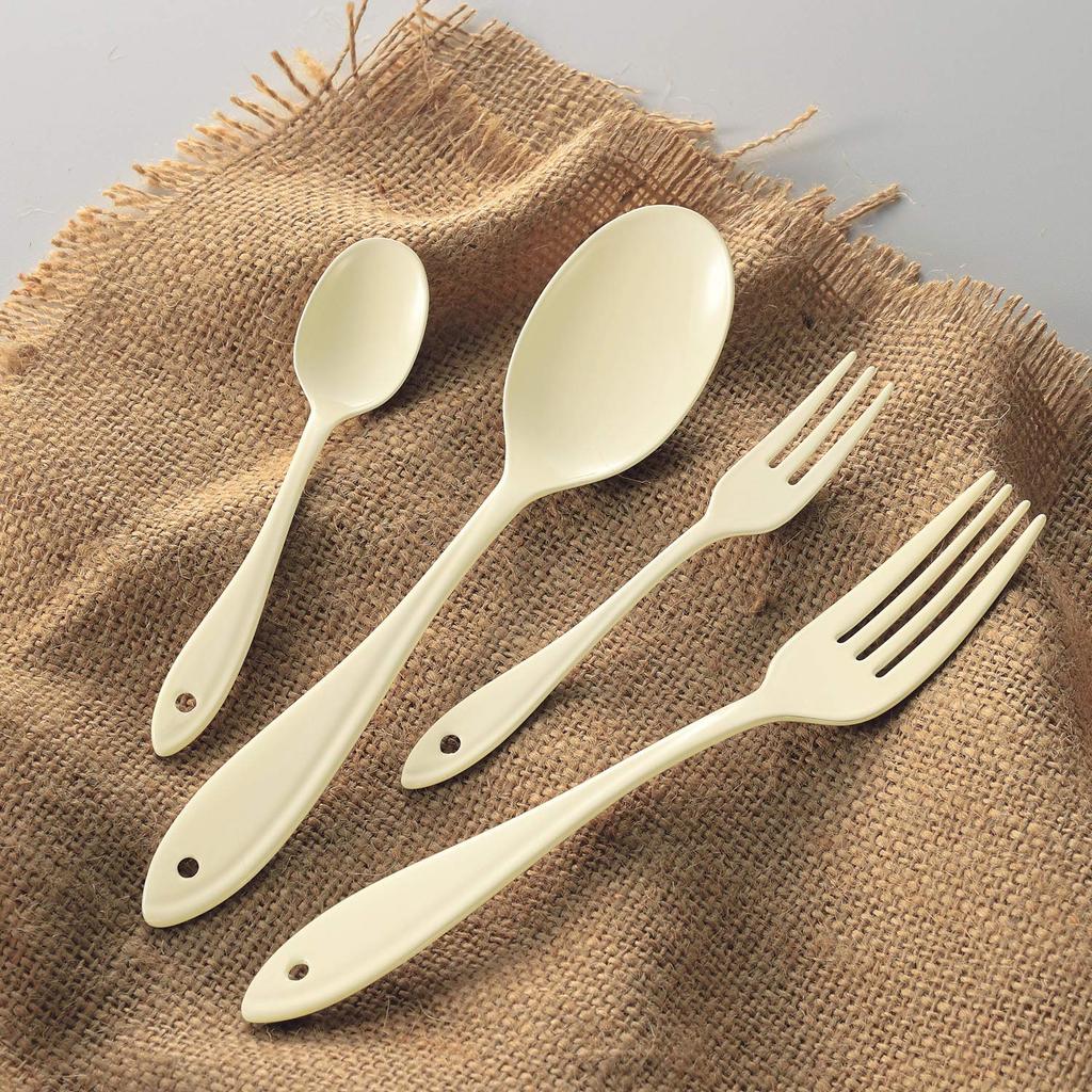 Nagao Enamel Dinner Cutlery Set Made in Japan Tsubame-Sanjo (4 pieces), Ivory,