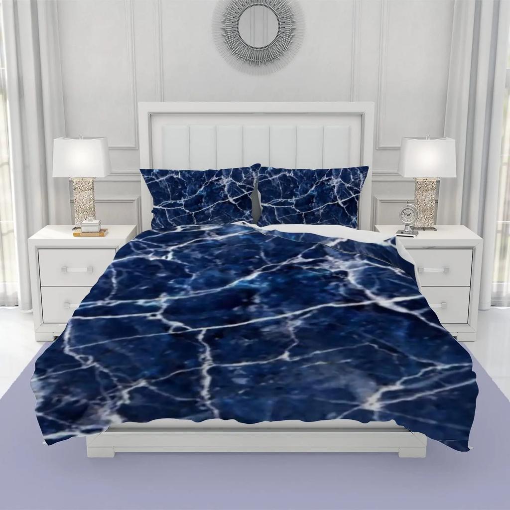 Marble Duvet Cover Set Marble Bedding Set Blue Gold Abstract Texture Kid Bedclothes Double Queen King Size Polyester Quilt Cover