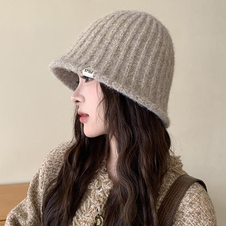 Knit Bucket Hat Women Autumn Winter Big Head Girth Solid Color Warm Fisherman Cap Match Premium Feeling Woolen Outdoor M571