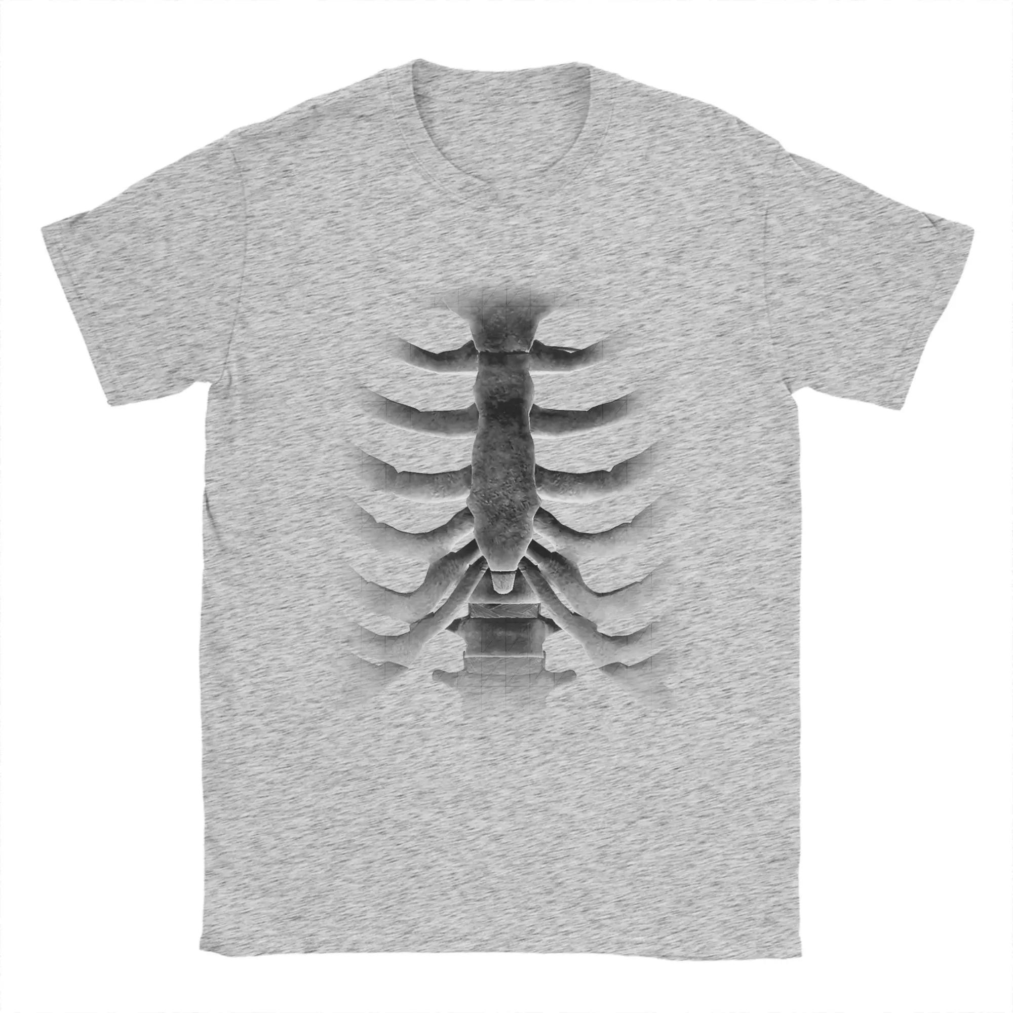 Casual T-Shirt Summer Giant Skeleton Chest Print Rib Cage Bones Halloween X-Ray T-Shirts 100% Cotton Tee Shirt for Man Clothes XL серый