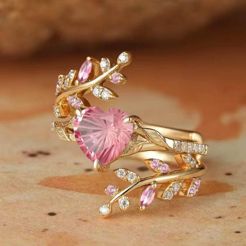 New Luxurious Leaf-Shaped Exquisite Fashion Ring Set for Women2Pieces inlaid with synthetic zircon can be given as gifts 6