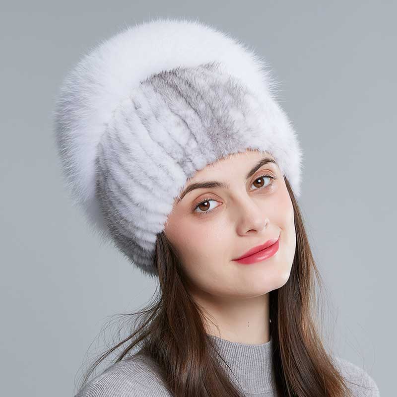 Winter Mink Hats for Women Real Fox Fur Russian Style Fur Caps Fashion Rhinestone Warm Outdoor Sports Beanie