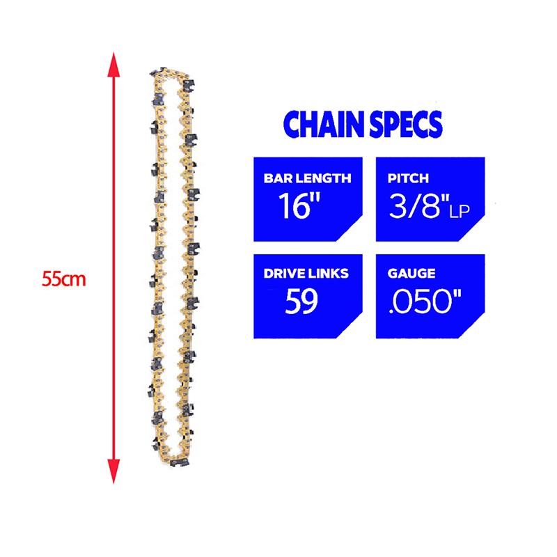 

1/2/3/4/6 шт. 16-дюймовая цепная пила, лезвие для лесозаготовок, аксессуары для электропил, 59 приводных звеньев, 29 режущих звеньев, шаг 3/8 дюйма, LP, .050 1PCS