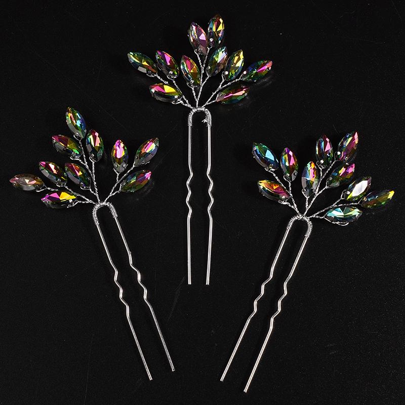 13Colors Fashion Rhinestone Bridal Hairpins 3PCS Headpiece for Wedding Hair Accessories Handmade Vintage Party Tiaras Headdress
