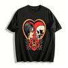 Vintage Liebe Tod Totenkopf Rose Grafik Paar T-Shirt Reines Baumwoll-T-Shirt